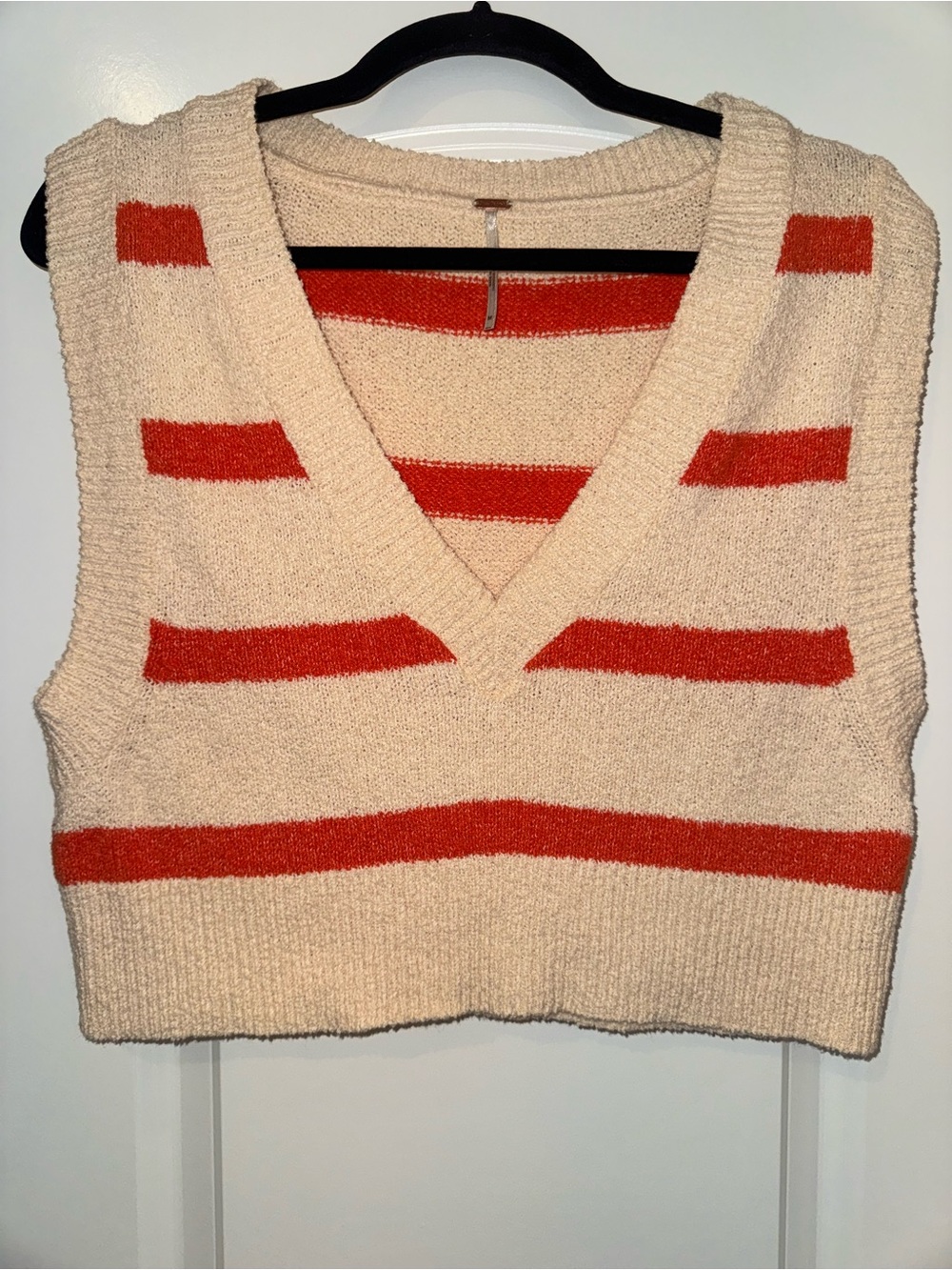 Free People Cream Knit Top with Orange Stripe